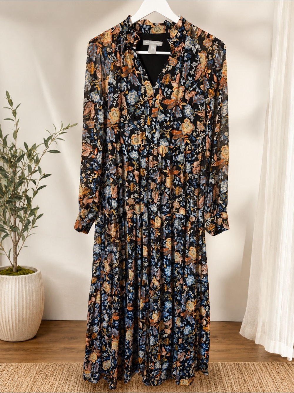Lucky Brand Black Floral Tiered Maxi Dress